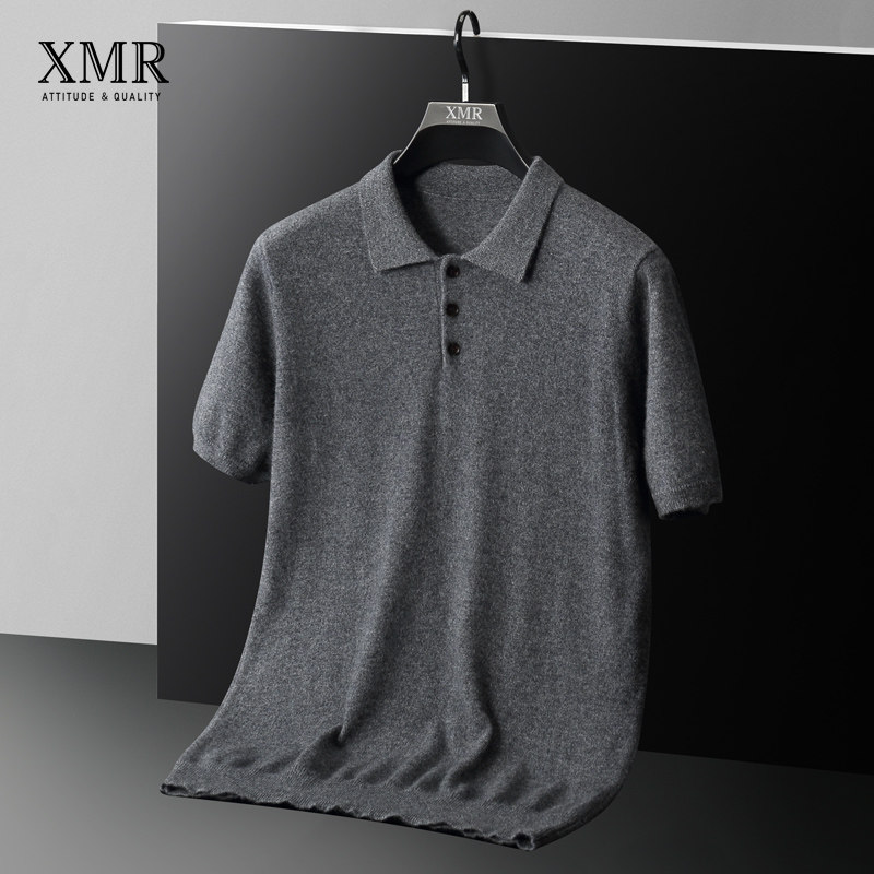 2022 spring new cashmere sweatshirt male 100 pure cashmere short sleeve T-shirt half sleeve sweater collar Polo shirt
