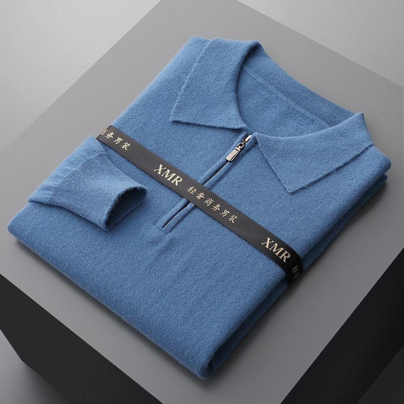 2022 Spring and Autumn New Neckline Cashmere Sweatshirt Male middle-aged thin Long sleeves T-shirt Polo collar sweater sweatshirt for men