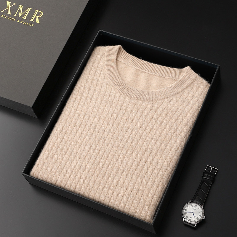 Soft Glutinous cashmere sweatshirt male 100 pure cashmere round collar needlework weaselloff winter warm sweater Mountain cashmere undershirt