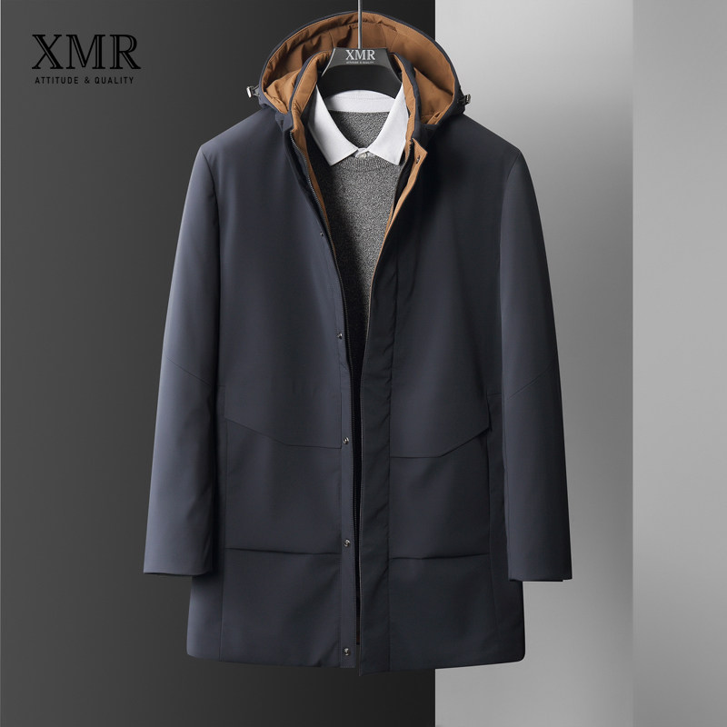 High end Fashion down clothes Men's medium long version Lianhood Anti-cold suit Winter warm men's clothing detachable hat down clothes