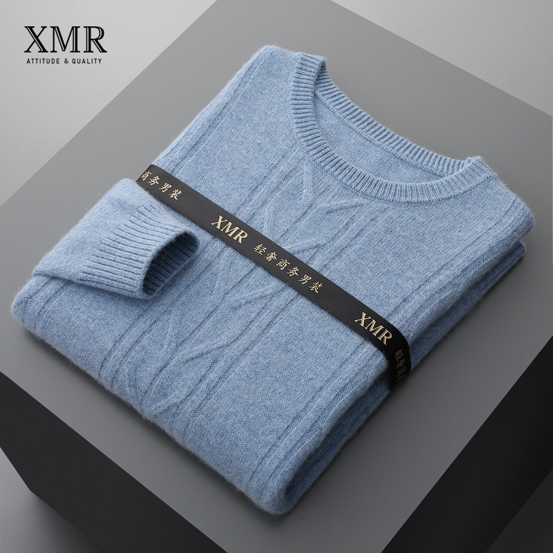 New cashmere sweatshirt male round collar thickened goat sweatshirt for men's undershirt autumn and winter warm-knitted sweatshirt cashmere sweater