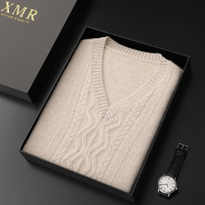 100 pure cashmere waistcoat for men's autumn and winter mountain cashmere knitwear V collar with sleeveless sweater thickened warm sweater vest