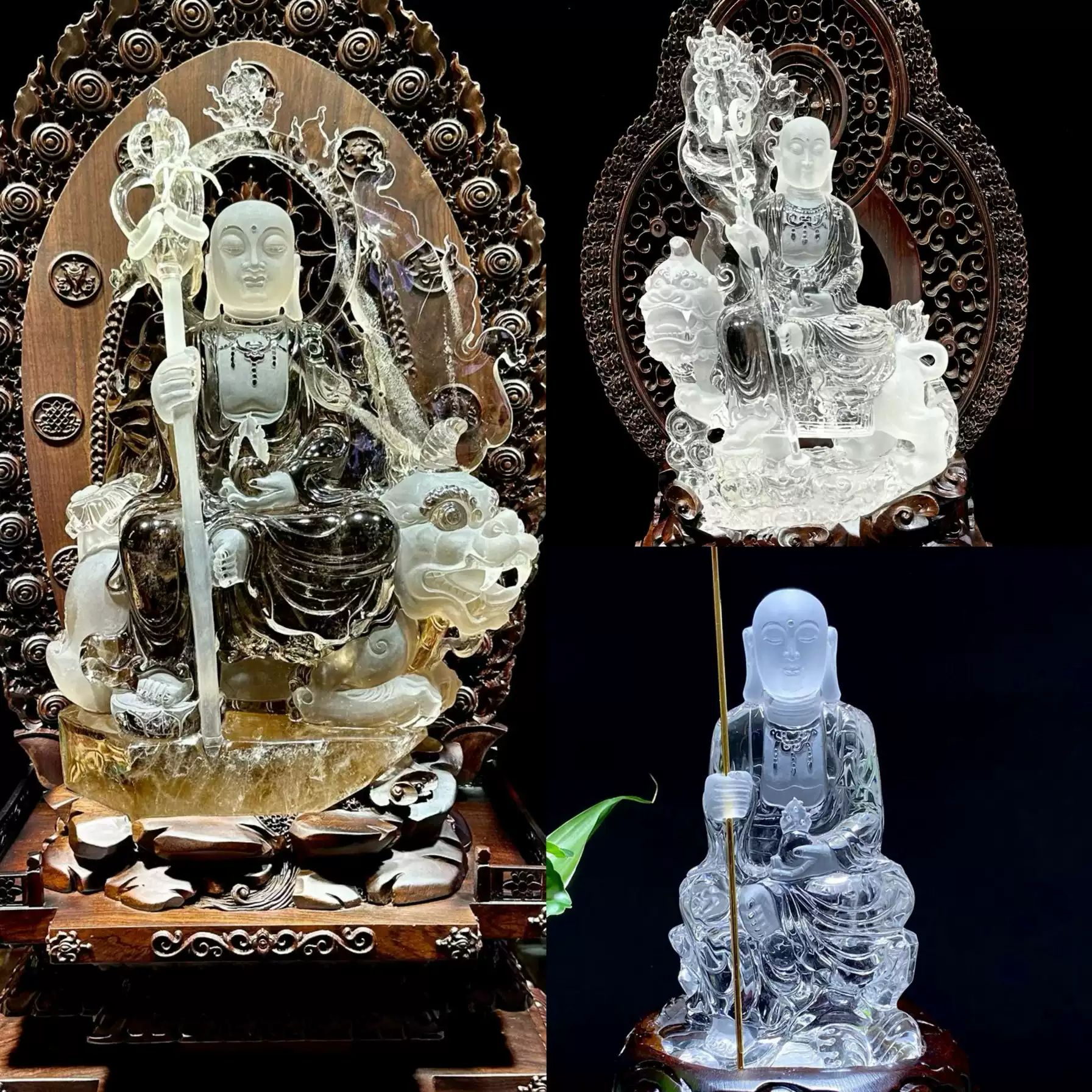 天然白水晶地藏王菩薩茶水晶雕刻地藏王佛像站立地藏王坐像供奉-淘寶