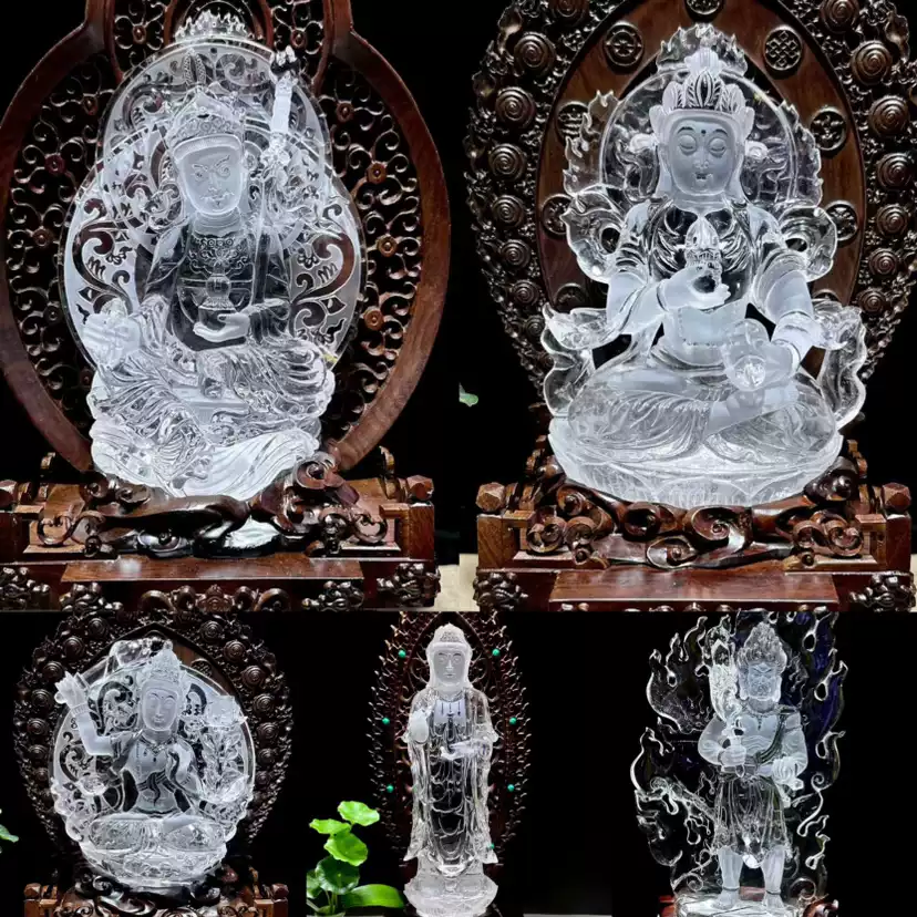 天然白水晶觀音菩薩擺件千手觀音擺設南海觀音水晶文殊菩薩佛像-Taobao