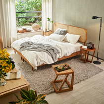 Nordic rattan bed natural rattan double bed B&B modern simple B&B home bedroom solid wood bed large bed