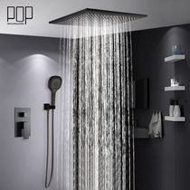POP bathroom all copper ceiling spray black dark shower hotel embedded Wall hot and cold pre-buried box shower set
