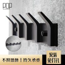 POP black space aluminum punch-free coat hook double-row hook door rear hook clothes adhesive hook wardrobe hook