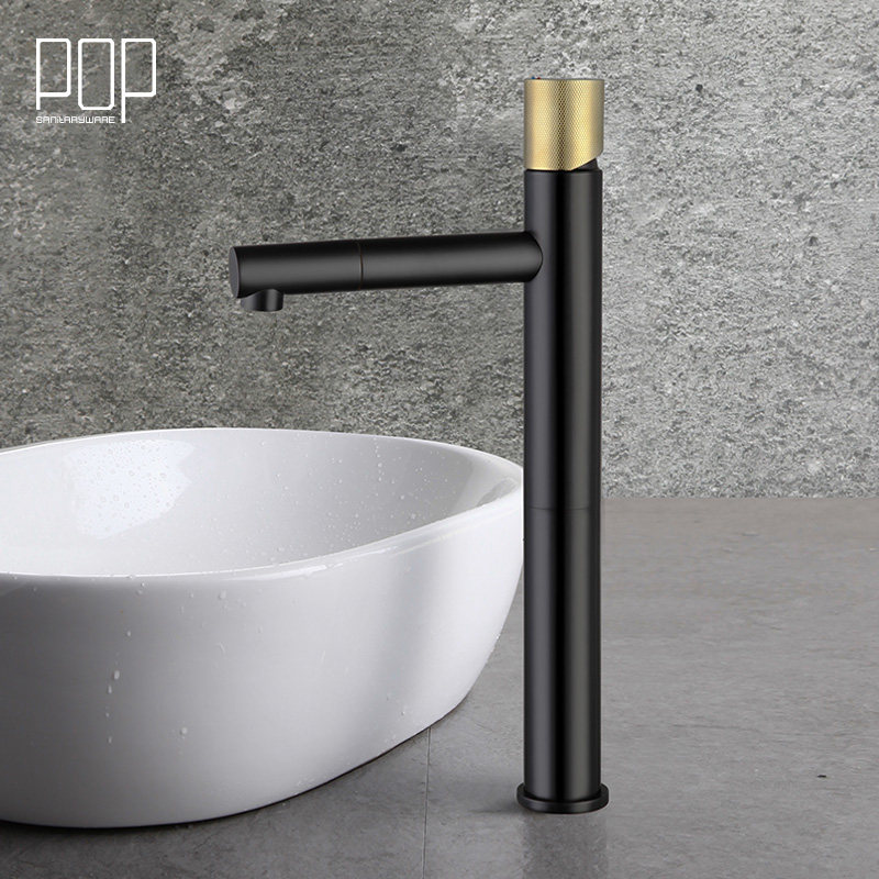 POP bathroom with copper single - hole cold - hot - floor pot tap bathroom with high tap on the basin