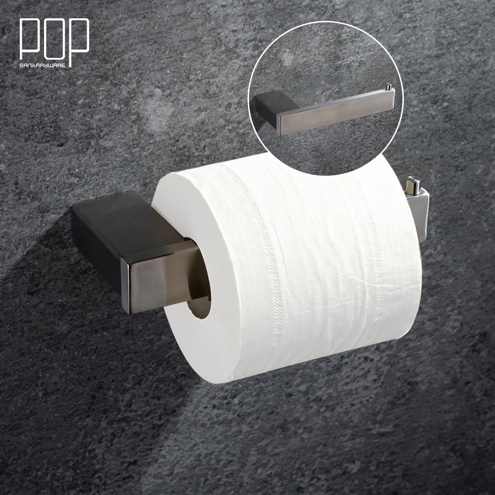 POP black tissue holder powder room toilet simple tissue hook toilet paper hanging shelf Space aluminum perforated roll toilet paper holder