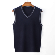  Middle-aged mens knitted wool vest dads spring and autumn warm vest Middle-aged and elderly loose sweater men