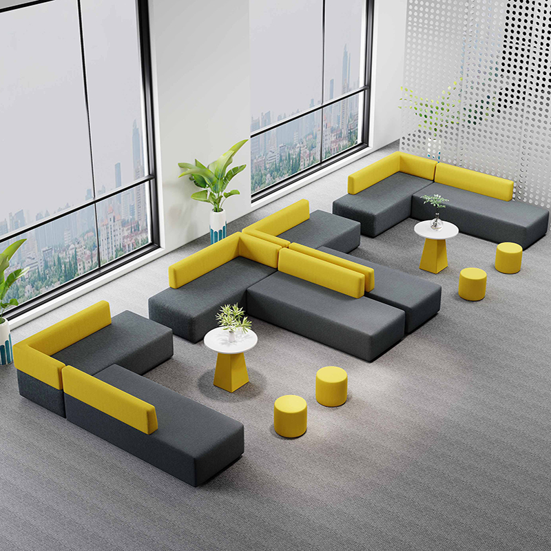 Simple modern solid wood creative office reception negotiation business lounge area fabric corner long sofa combination
