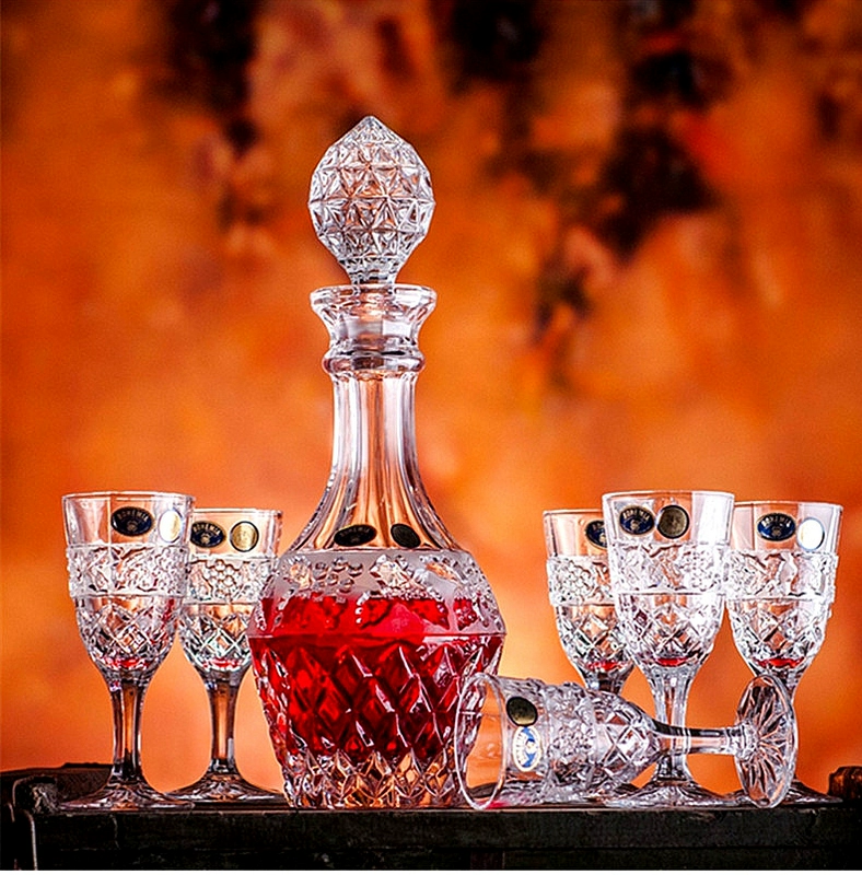 Séc nhập khẩu BOHEMIA Pha lê đỏ rượu vang thủy tinh cốc thủy tinh ly rượu vang 7 mảnh bộ rượu vang - Rượu vang ly uống vang đỏ