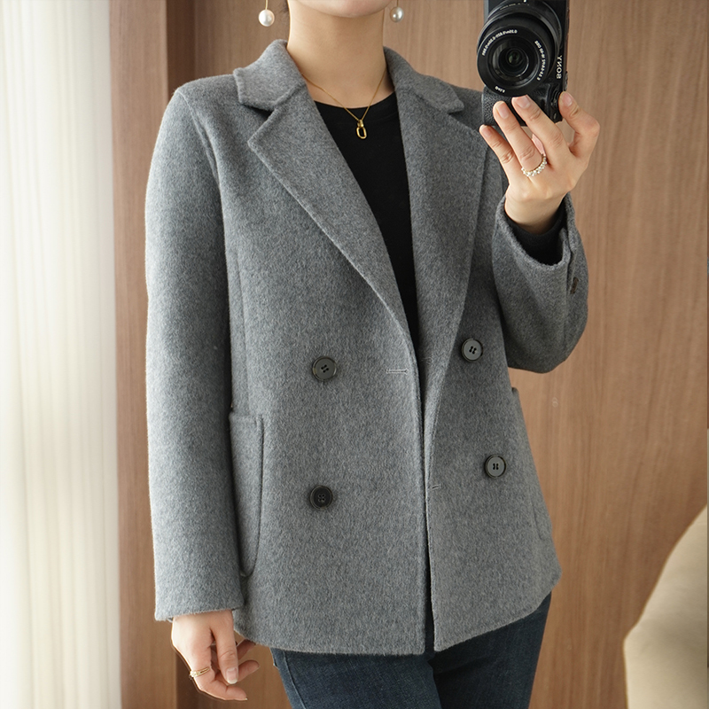 2025 New Double-Sided Cashmere Coat for Women, Short Double-Breasted 100% Wool Woolen Jacket, High-End Structured Shoulder Blazer