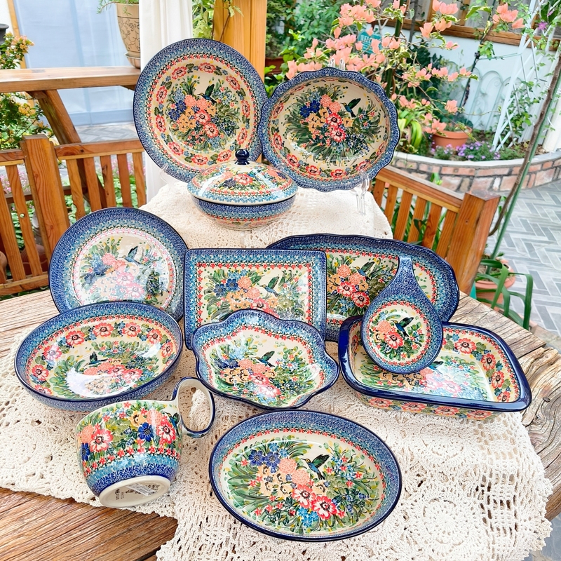 European Polish Handmade Hand-Painted Ceramic Tableware Ca Factory Landscape Series with Birds Singing and Flowers Blooming, Floral Design 3356 Series European Polish Handmade Hand-Painted Ceramic Tableware Ca Factory Landscape Series with Birds Singing and Flowers Blooming, Floral Design 3356 Series