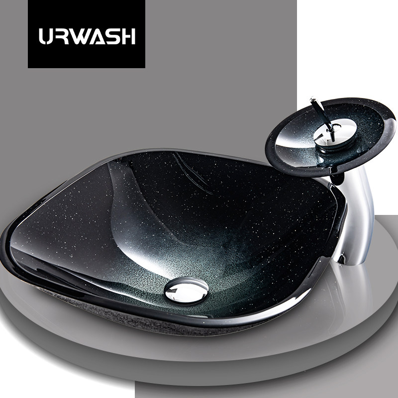 Nordic tempered glass table basin Household washbasin Modern minimalist art washbasin creative black starry sky