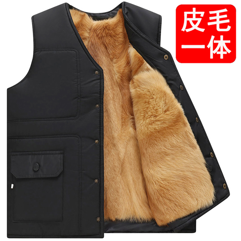 Sheepskin Vest for Men, Wool Vest for Middle-Aged and Elderly, Winter Sheepskin Waistcoat, Warm Sheepskin Vest, Genuine Leather and Fur