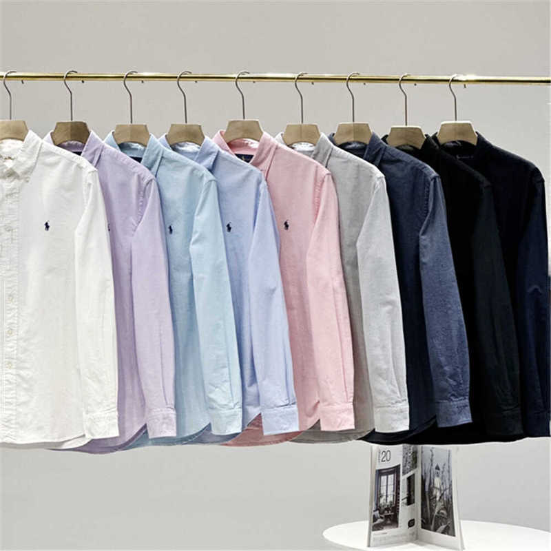New Business Casual British Style Pure Cotton Oxford Fabric Polo Embroidered Long-Sleeved Loose and Versatile Shirt for Men