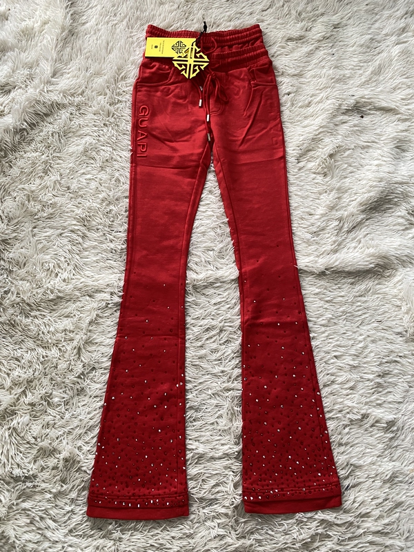 Trendy Street Brand Guapi American-Style Slim-Fit Flared High-Elastic Double-Waist Double-Leg Simple Rhinestone Sweatpants Trendy Street Brand Guapi American-Style Slim-Fit Flared High-Elastic Double-Waist Double-Leg Simple Rhinestone Sweatpants