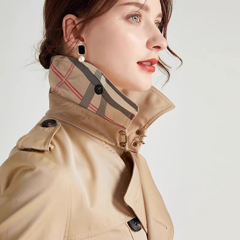 B Brand Trench Coat for Women, Same Style as Jun Ji-Hyun, Kensington Waterloo Gabardine Cotton Over-The-Knee Mid-Length Classic Coat