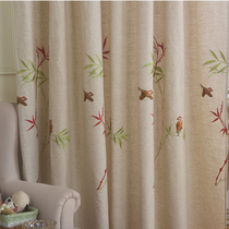 Linen curtain embroidery embroidery curtain fabric finished special promotion Shading shading Living room Bedroom Bay window customization