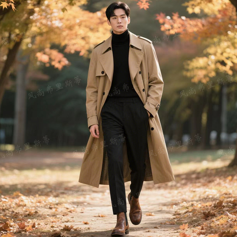 Spring and Autumn Men's Trench Coat 2025 New British Style Slim Fit Extended Fashion Jacket Double-Breasted High-End Overcoat
