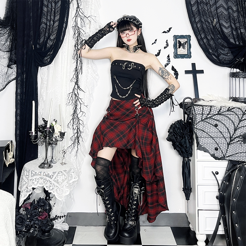 Wannathis Halloween Subculture Plaid Skirt Rock Dance Performance Outfit Yabi Skirt Hot Girl Outfit
