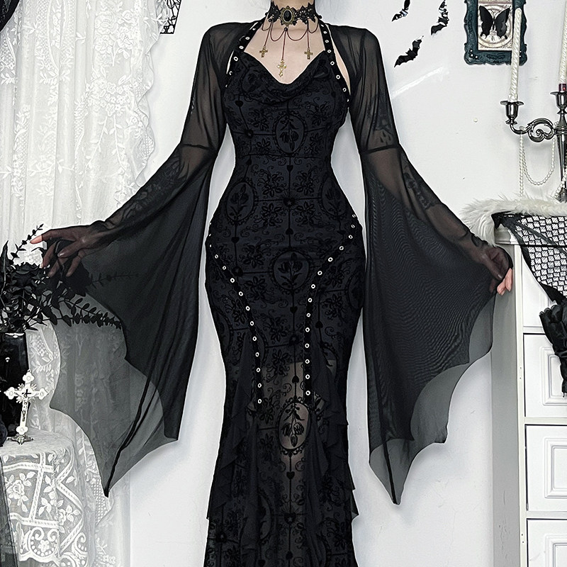 Gothic style black suspender dress