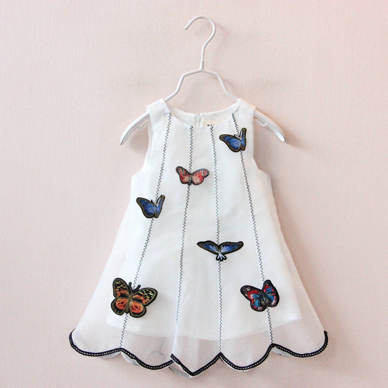 Female Baby Korean Version Sleeveless Butterfly Princess Dress Middle Child Foreign Fashion Vest Skirt Girl Fresh Ocean Dress Summer