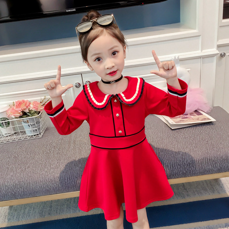 Girls New Spring and Autumn Dress Han Young Children's Dress Akim Yellow Girls Baby Princess