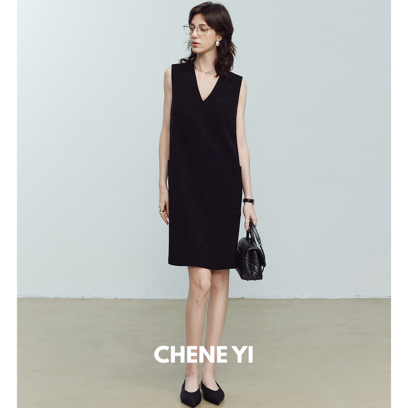 Chene Yi Imported Soft Matte Texture Triacetate V-Neck Sleeveless Dress Women's Summer Short Dress Chene Yi Imported Soft Matte Texture Triacetate V-Neck Sleeveless Dress Women's Summer Short Dress