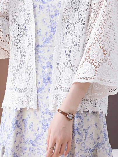 Cheongsam shawl hollow outer small coat women's thin summer skirt suspender blouse sun protection clothing ice silk cardigan