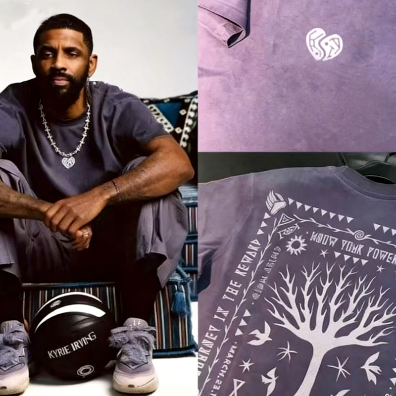 Kyrie Irving 3Rd Generation Same Style Purple Tree of Life Short-Sleeve T-Shirt Pure Cotton Irving Shield Purple Gold Mamba Collaboration