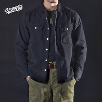 Chai Mi Ami khaki American retro heavy heavy wash water solid color canvas tooling casual shirt long-sleeved mens autumn and winter