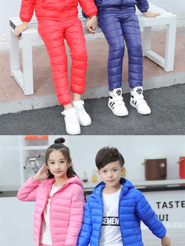 Mùa đông 2018 mới cho trẻ em xuống bộ đồ cotton đặt áo khoác trẻ em lớn cho bé trai và bé gái dày hai mảnh trùm đầu shop quần áo trẻ em