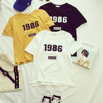 Short-sleeved t-shirt men and women lovers summer college jersey tide number 1986 large size loose street personality small shirt