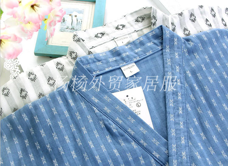 Của nam giới áo ngủ ngắn tay cotton áo choàng tắm mùa xuân và mùa hè phần dài kimono Nhật Bản Han bông gạc đôi bông và linen