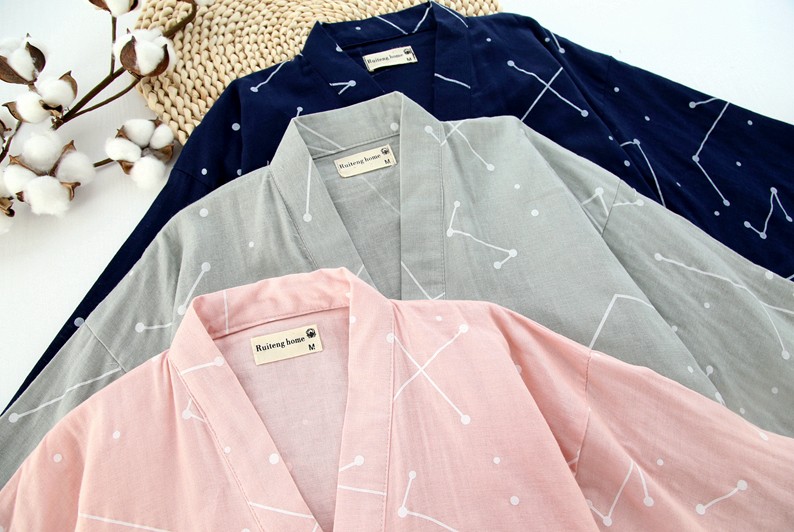 Kích thước lớn Nhật Bản vài người đàn ông và phụ nữ kimono cotton và đồ ngủ lanh đặt cotton đôi gạc hấp quần áo quần áo ngủ nam