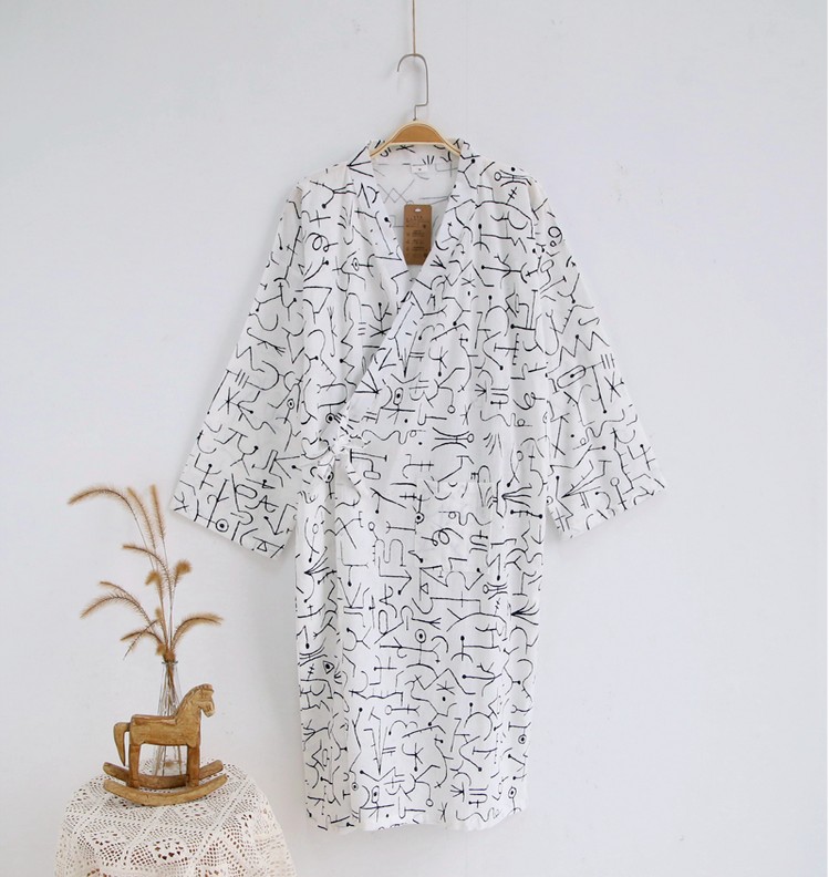 Của nam giới áo ngủ ngắn tay cotton áo choàng tắm mùa xuân và mùa hè phần dài kimono Nhật Bản Han bông gạc đôi bông và linen