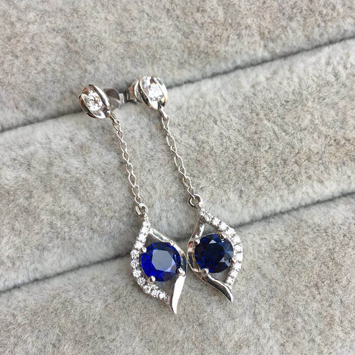 18K Gold Diamond and Sapphire Earrings CP110353 Colorful Baby Caibao