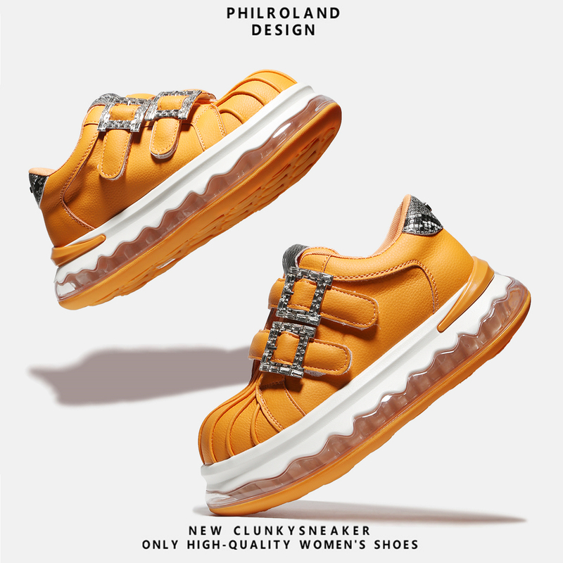 【Tangerine Gummy】Niche Trendy Brand Shell-Toe Platform Sneakers for Women, Versatile Thick-Soled Air-Cushion Velcro Casual Shoes