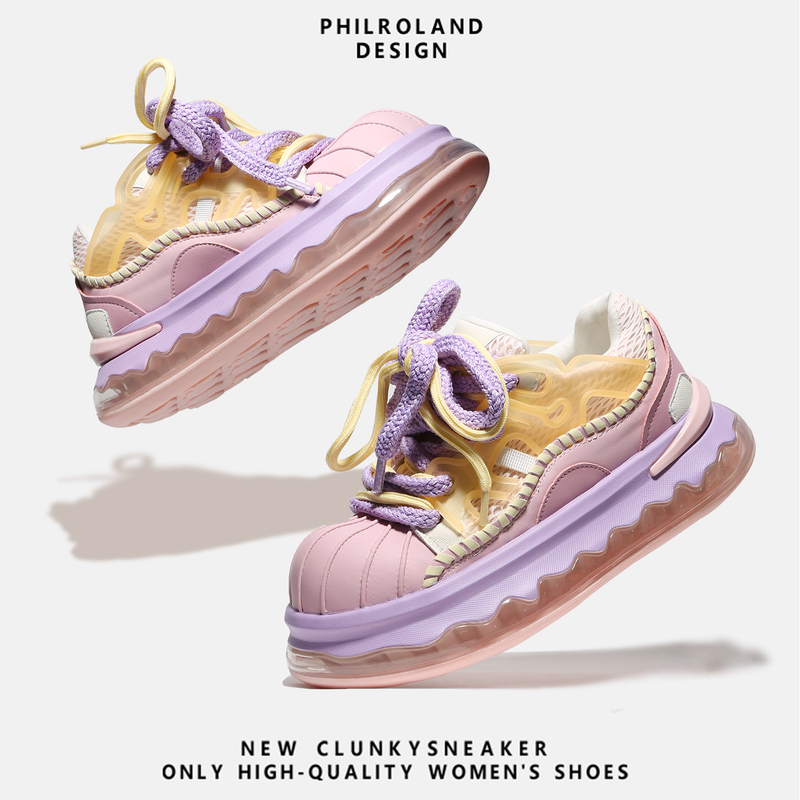 【Colorful Flow】Niche Trendy Brand Shell-Toe Color-Blocked Thick-Soled Air-Cushion Shoes for Women, Breathable Casual Shoes for Spring and Summer