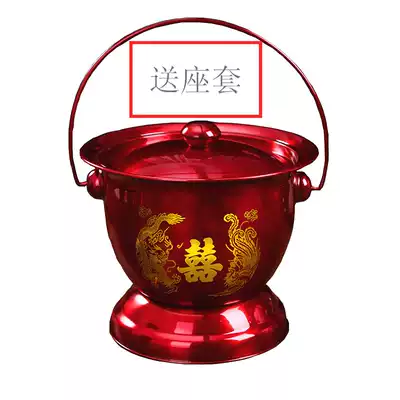 Wedding stainless steel portable spittoon urinal Red high foot with lid with handle Spittoon Enamel night pot urinal