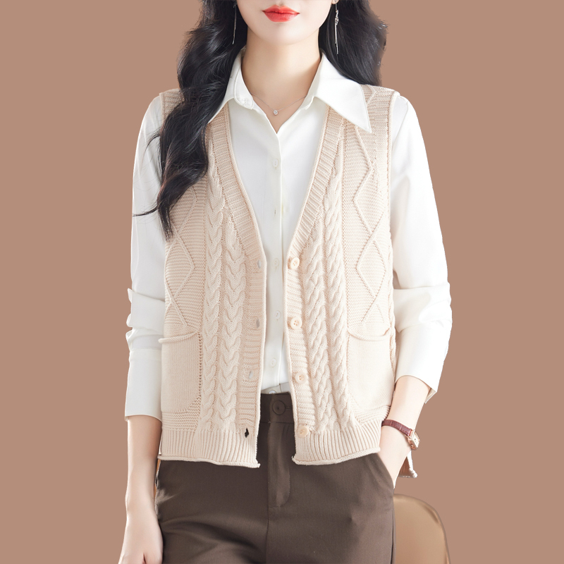 2024 New Style Wool Sweater Knit Vest Sleeveless Cardigan Korean Style Women's Autumn and Winter Loose Cable Knit Sweater