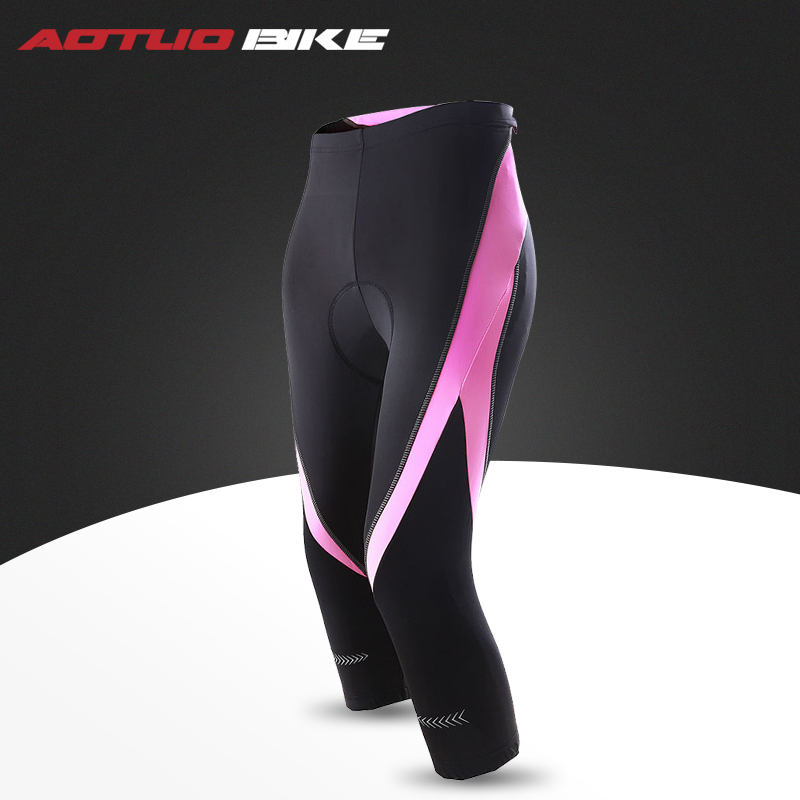 Aotuo women's summer and autumn pink sweat-wicking breathable high-elasticity slim-fit belt cushion riding seven-point five-point pants