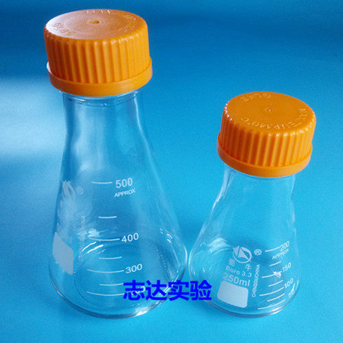 三角烧瓶 螺口带盖锥形瓶 250/500/1000ml   3.3高硼硅黄盖