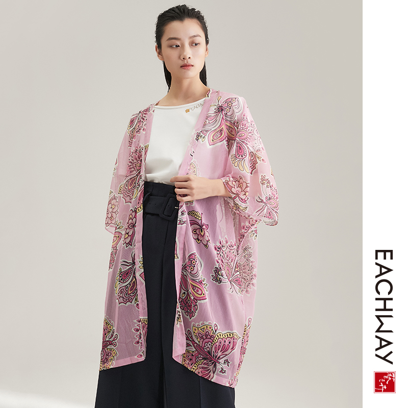 Eachway Art nắng mới hoa lớn voan cardigan kỳ nghỉ gió 2020 mùa hè váy burnshirt EP21F00886