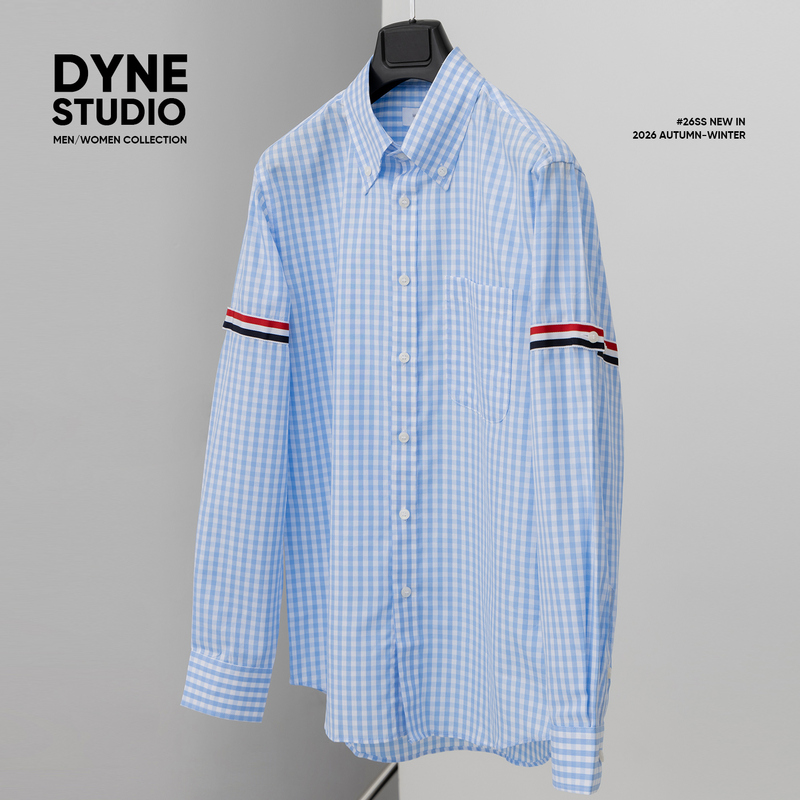 Dyne Studio Tb Same Style Fresh Light Blue Plaid Arm Satin Ribbon Trim Slim Fit Shirt 8520 Dyne Studio Tb Same Style Fresh Light Blue Plaid Arm Satin Ribbon Trim Slim Fit Shirt 8520