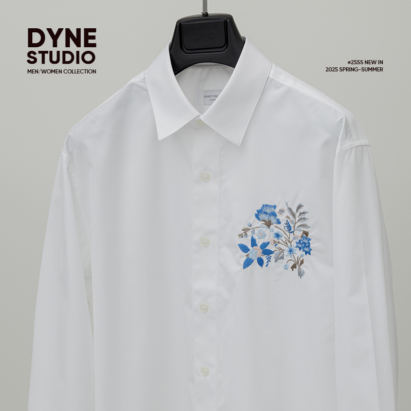 Dyne Studio Designer Classic Ruyi Pattern Embroidered Square Collar White Long-Sleeved Shirt 8757 Dyne Studio Designer Classic Ruyi Pattern Embroidered Square Collar White Long-Sleeved Shirt 8757