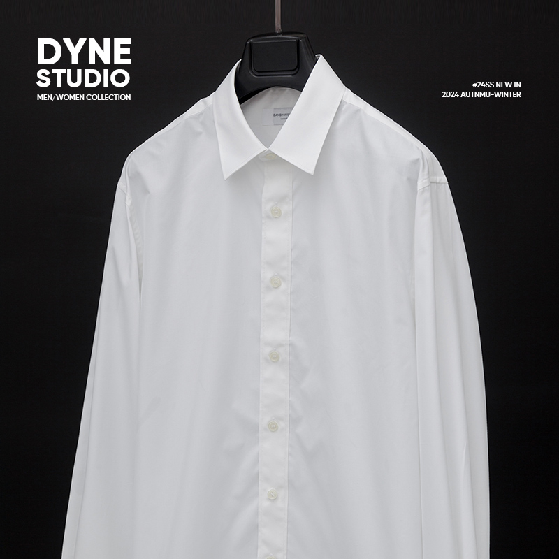 Dyne Studio B Same Style Triangle Detail Poplin Cotton White Basic Square Collar Long-Sleeve Shirt 8788