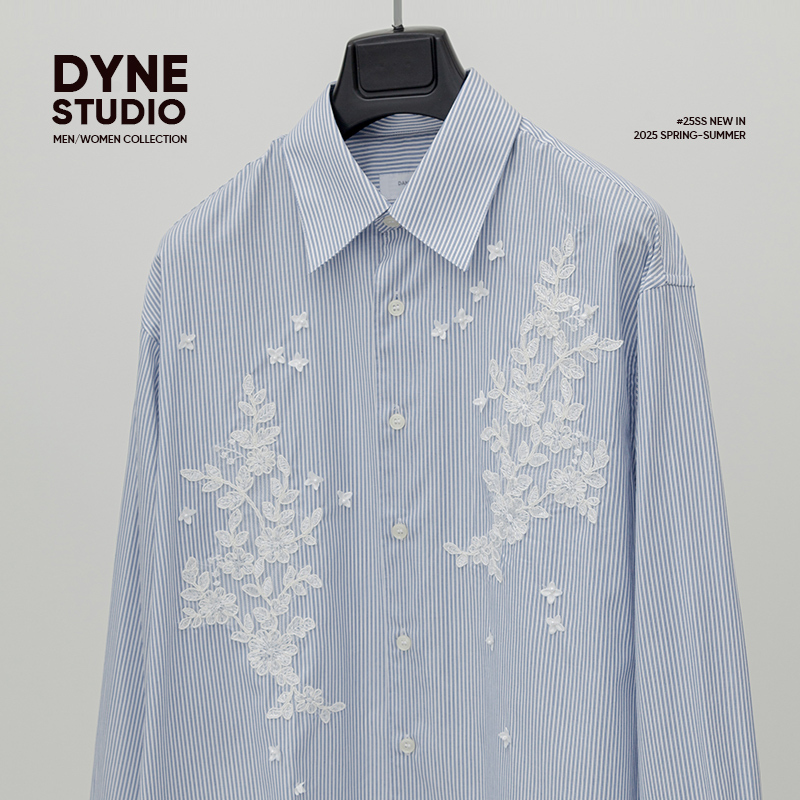Dyne Studio Designer French Lace Applique Hand-Embroidered Floral Loose Long-Sleeved Shirt 8758 Dyne Studio Designer French Lace Applique Hand-Embroidered Floral Loose Long-Sleeved Shirt 8758